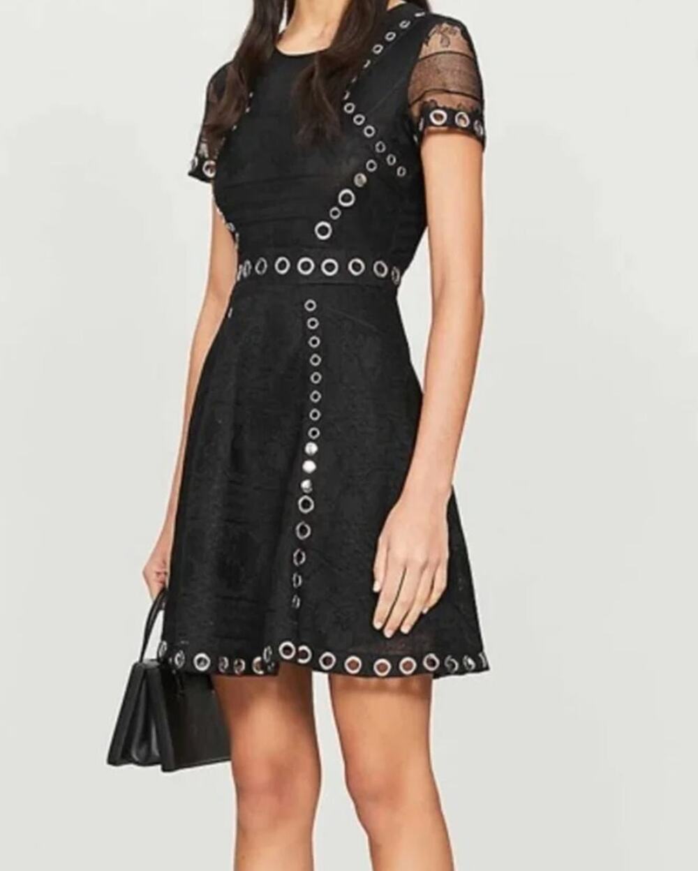 MAJE WOMANS BLACK RANCH FLORAL LACE EMINI DRESS, SZ EURO 36, USA SZ SMALL, EC